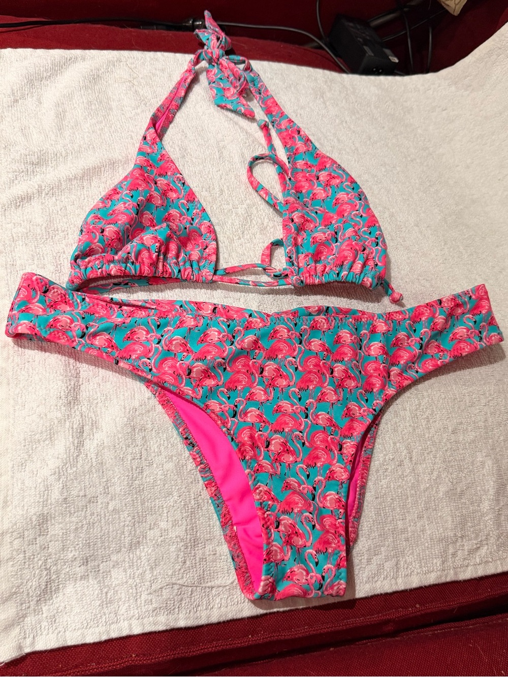 chubbies Pink & Teal Flamingo Triangle Bikini